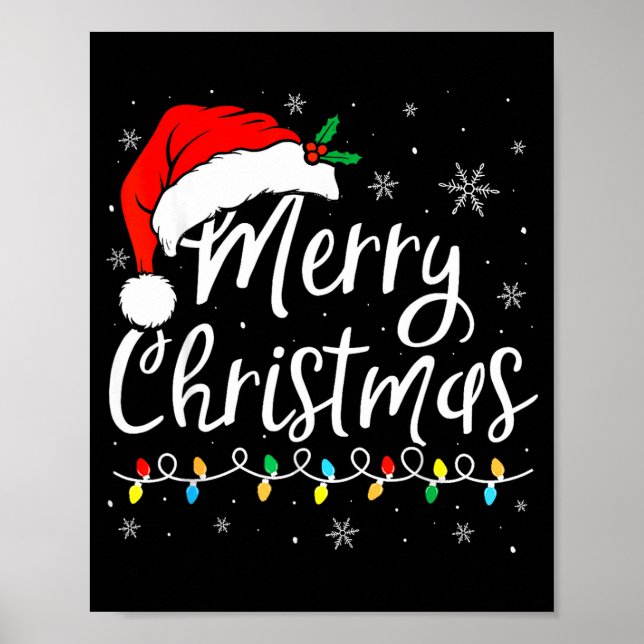Merry Christmas Lights Santa Hat Xmas Family Match Poster (Front)
