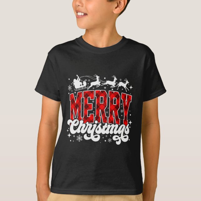 Merry Christmas Lights Santa Hat Xmas Family Match T-Shirt (Front)
