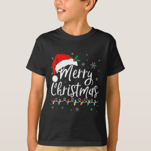 Merry Christmas Lights Santa Hat Xmas Family Match T-Shirt