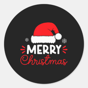 Merry Christmas Lights Santa Hat Xmas Family Men W Classic Round Sticker