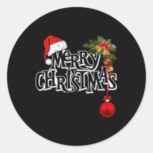 Merry Christmas Lights Santa Hat Xmas Family Men W Classic Round Sticker