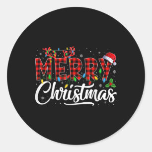 Merry Christmas Lights Santa Hat Xmas Family Men W Classic Round Sticker