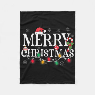 Merry Christmas Lights Santa Hat Xmas Family Men W Fleece Blanket