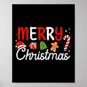 Merry Christmas Lights Santa Hat Xmas Family Men W Poster