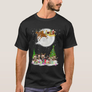 Merry Christmas Lights Santa Hat Yorkie Christmas  T-Shirt