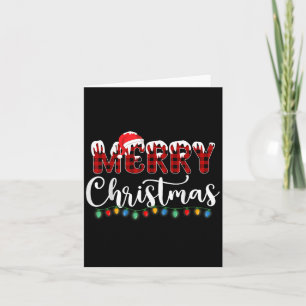 Merry Christmas Lights Snow Red Buffalo Plaid Sant Card