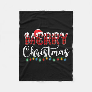 Merry Christmas Lights Snow Red Buffalo Plaid Sant Fleece Blanket