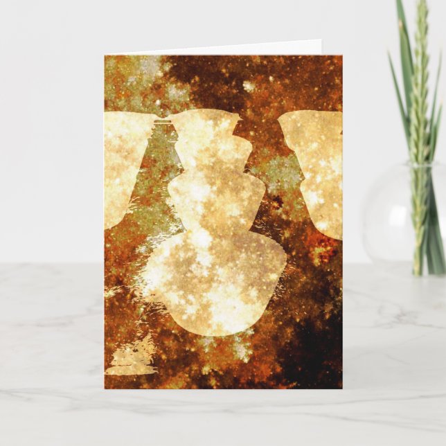 Merry Christmas Lights Starry Night Brown Gold Holiday Card (Front)