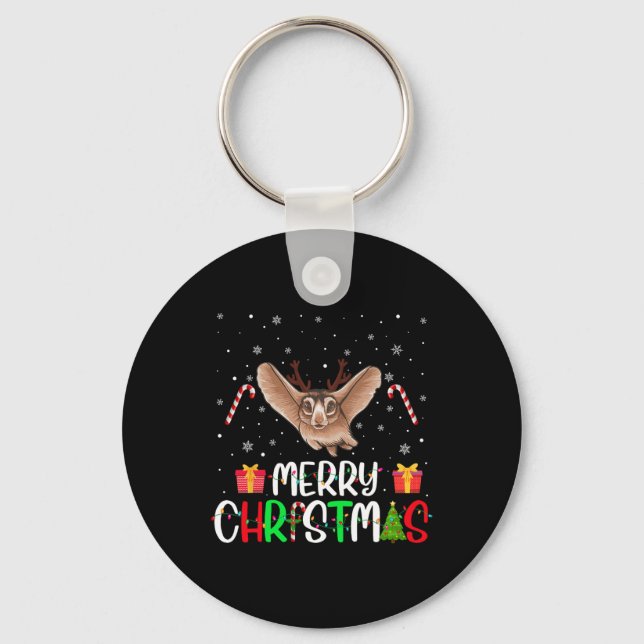 Merry Christmas Lights Sugar Glider Reindeer Hat X Key Ring (Front)