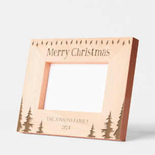 Merry Christmas Lights Trees Family Wooden Etched Frames