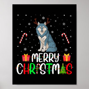 Merry Christmas Lights Wolf Reindeer Hat Xmas Pjs Poster