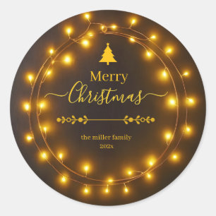 Merry Christmas Lights Wreath Design Classic Round Sticker
