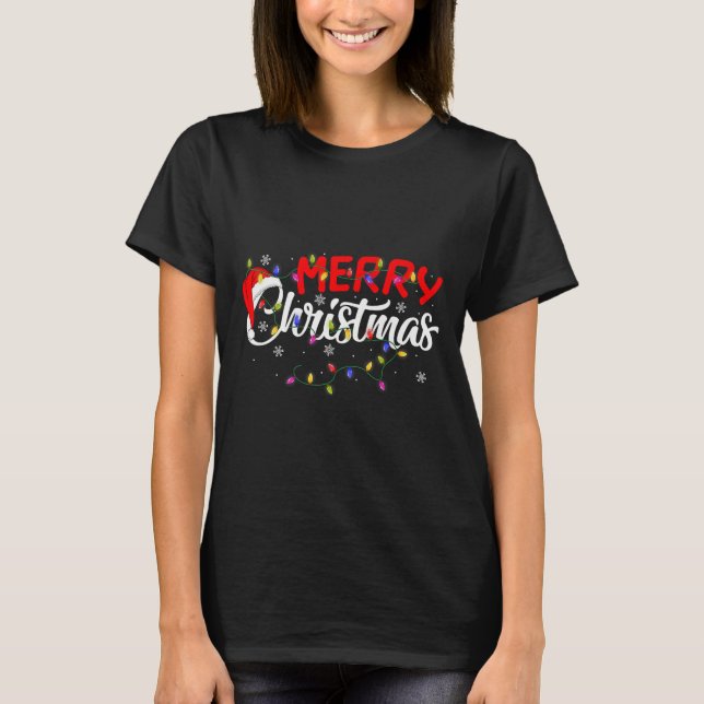 Merry Christmas Lights Xmas Family Funny Christmas T-Shirt (Front)