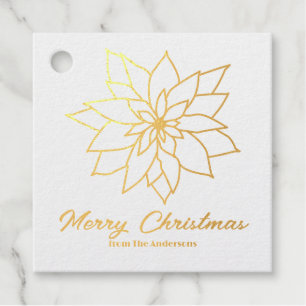 Merry Christmas Line Art Poinsettia Custom Gold Favour Tags