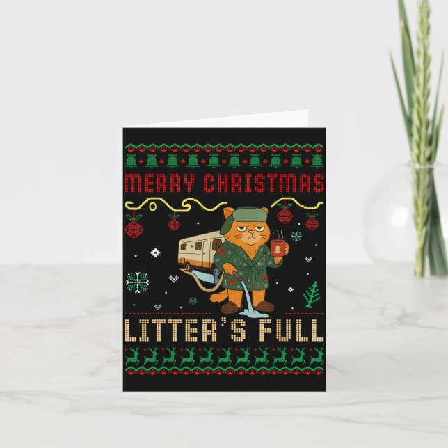 Merry Christmas Litter’s Full Funny Cat Xmas Ugly  Card (Front)