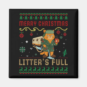Merry Christmas Litter’s Full Funny Cat Xmas Ugly  Magnet