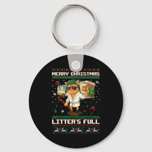 Merry Christmas Litter's Full Funny Cat Ugly Xmas  Key Ring