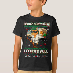 Merry Christmas Litter's Full Funny Cat Ugly Xmas T-Shirt