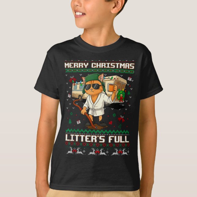 Merry Christmas Litter's Full Funny Cat Ugly Xmas  T-Shirt (Front)