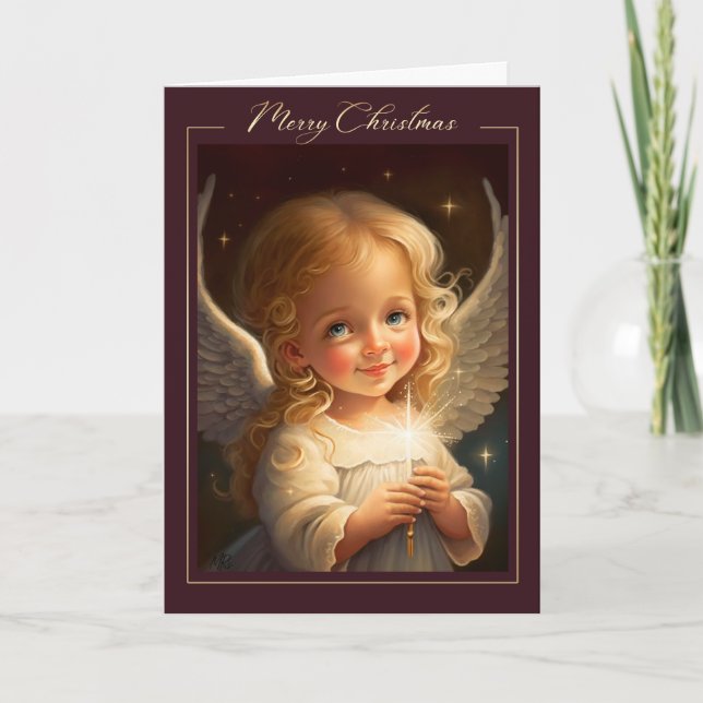 Merry Christmas. Little Angel Painting Holiday Card (Front)