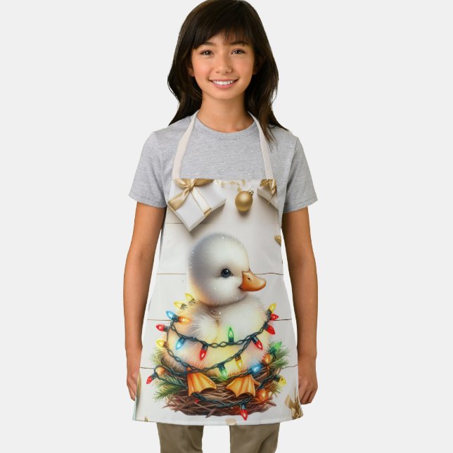 Merry Christmas Little Duckling Tangled In Lights Apron (Insitu)
