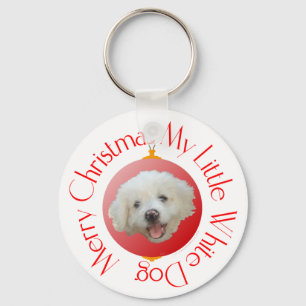 Merry Christmas Little White Dog Key Ring