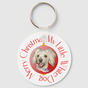 Merry Christmas Little White Dog Key Ring