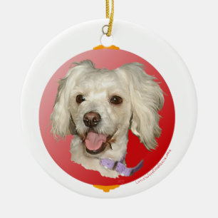 Merry Christmas Little White Dog Poodle / Bichon Ceramic Tree Decoration