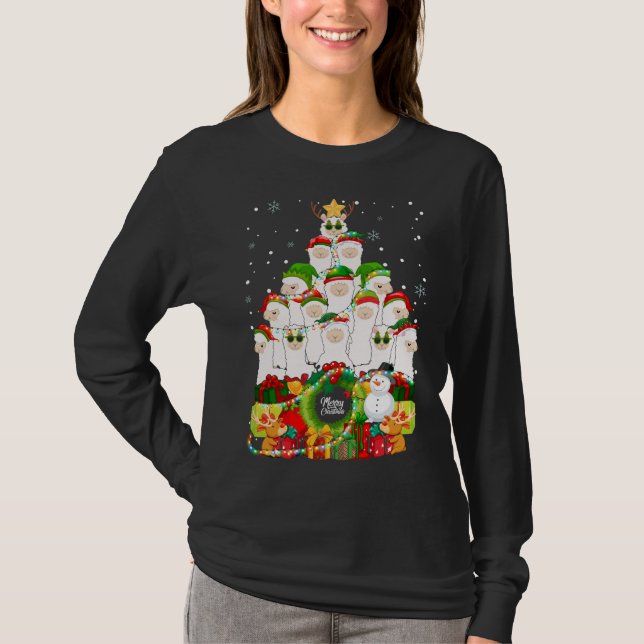 Merry Christmas Llama Alpaca Tree Xmas Llamas T-Shirt (Front)