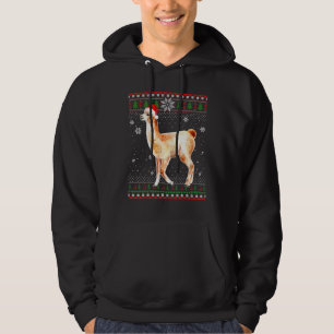 Merry Christmas Llama Hat Santa In Snow Ugly Swea Hoodie