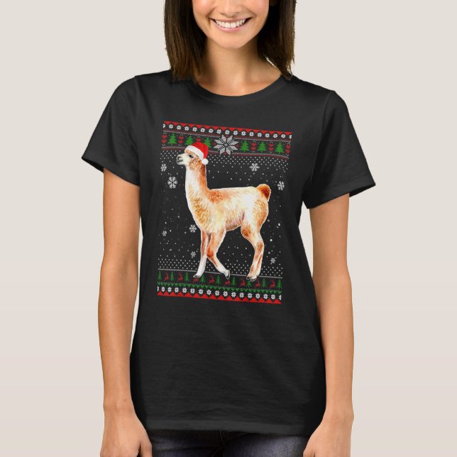Merry Christmas Llama Hat Santa  In Snow Ugly Swea T-Shirt (Front)