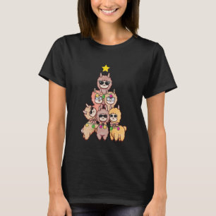 Merry Christmas Llama Tree Festive Holiday Pink T-Shirt