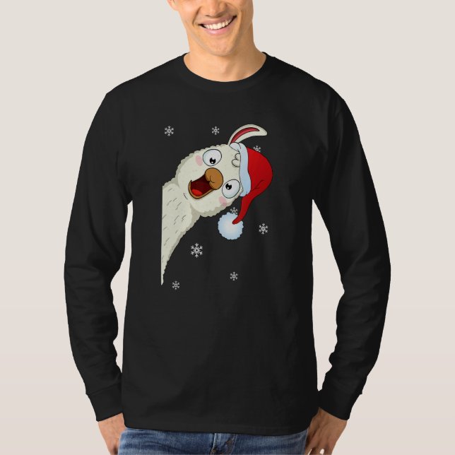 Merry Christmas Llama With Santa Hat Snow Xmas Lla T-Shirt (Front)