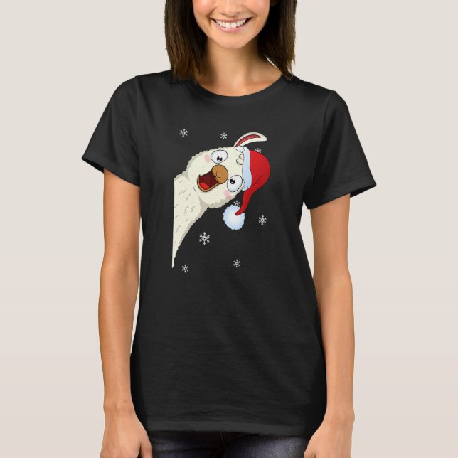 Merry Christmas Llama With Santa Hat Snow Xmas Lla T-Shirt (Front)