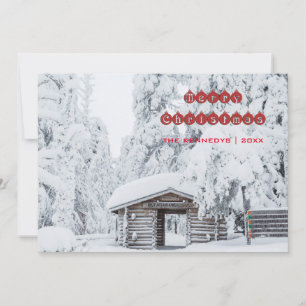 Merry Christmas - Log cabin entrance in Finland Holiday Card