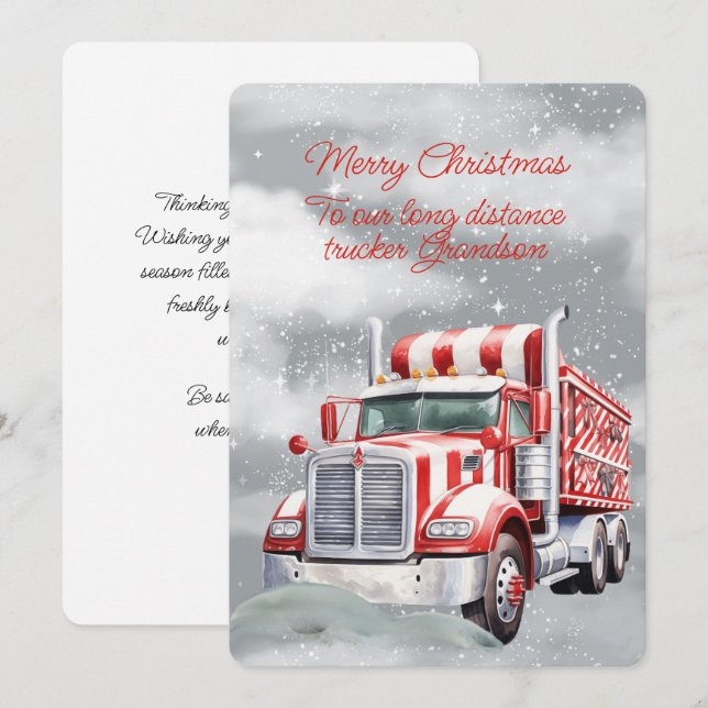 Merry Christmas  Long Distance Trucker Grandson (Front/Back)