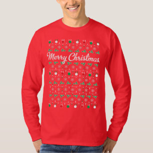 Merry Christmas Long Sleeve Red T Shirt