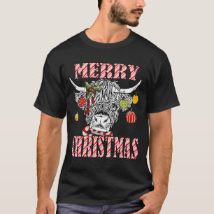 Merry Christmas Longhorn Cow Candycane Xmas Holida T-Shirt