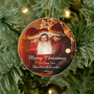 Merry Christmas Love Grandma Grandpa Photo Ceramic Tree Decoration