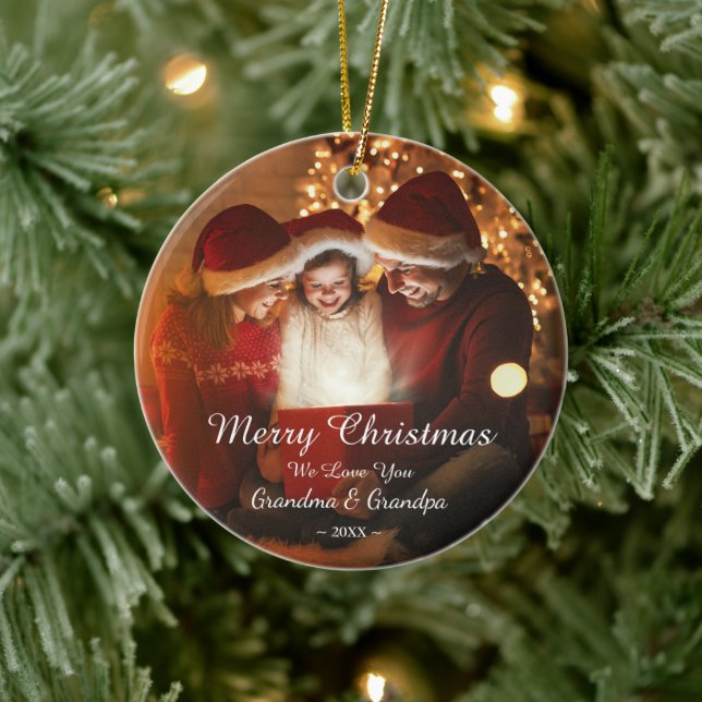 Merry Christmas Love Grandma Grandpa Photo Ceramic Tree Decoration (Tree)