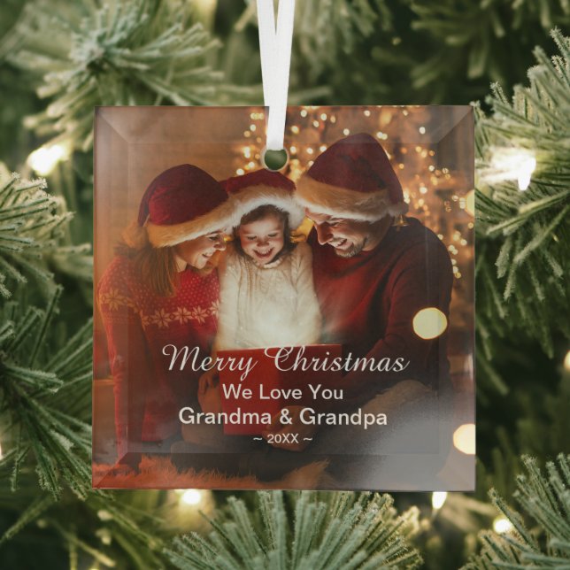 Merry Christmas Love Grandma Grandpa Photo  Glass Tree Decoration (Insitu)