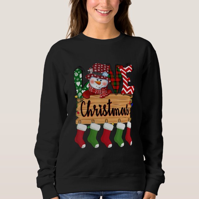 Merry Christmas Love  Snowman Buffalo Red Plaid So Sweatshirt (Front)