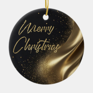 Merry Christmas Luxe Black and Gold Ceramic Tree Decoration
