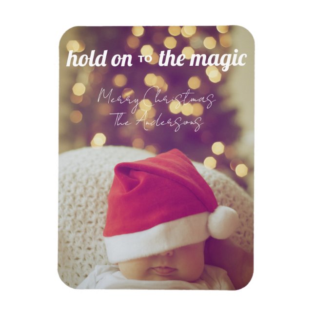 Merry Christmas Magic Custom Photo & Text Greeting Magnet (Vertical)