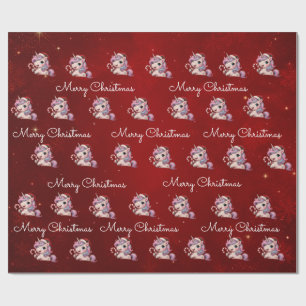 Merry Christmas Magical Crimson Christmas Unicorn Wrapping Paper