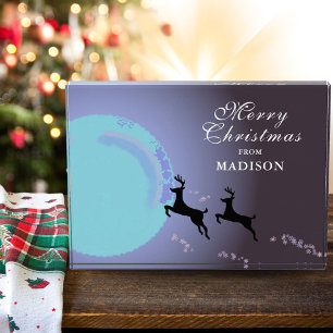 Merry Christmas Magical Reindeer Moon Name Photo Block