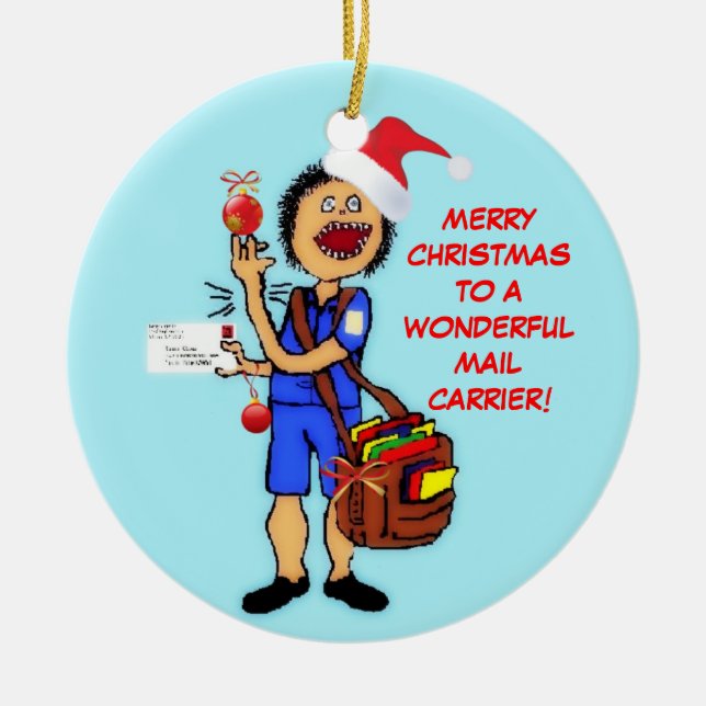 Merry Christmas Mail Carrier Ceramic Tree Decoration (Front)