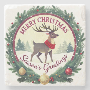 Merry Christmas –Majestic Winter Reindeer 🦌 Stone Coaster