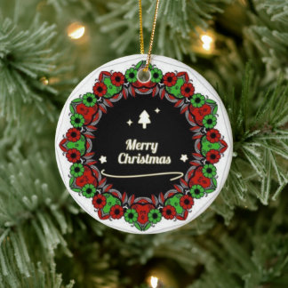 Merry Christmas mandala designs Ceramic Tree Decoration