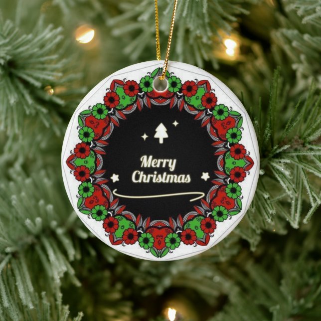 Merry Christmas mandala designs Ceramic Tree Decoration (Tree)